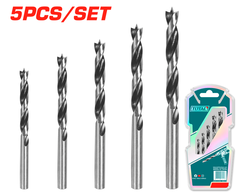 Total tools wood drill bits set 5 Pcs 3 : 8 mm - TACSD7055