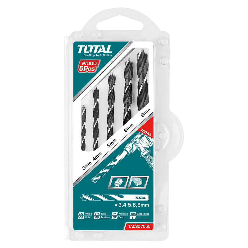 Total tools wood drill bits set 5 Pcs 3 : 8 mm - TACSD7055