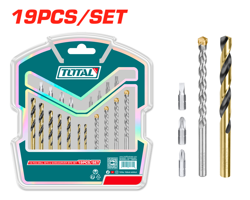 Total tools 19 Pcs drill bits & screwdriver bits set - TACSDB1901