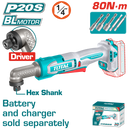 توتال تولز مفك بطاريه زاوية 20 فولت 1/4 بوصه 80 نيوتن - بدون بطاريه و شاحن - TAIRLI2081