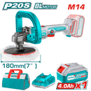 توتال تولز صاروخ تلميع بطاريه براشليس 7 بوصه  20 فولت 4 امبير  + بطاريه و شاحن + شنطه قماش - TAPLI20181