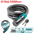 Total tools Bicycle lock 15 X 1200 mm  + 2 keys  - TBK11512