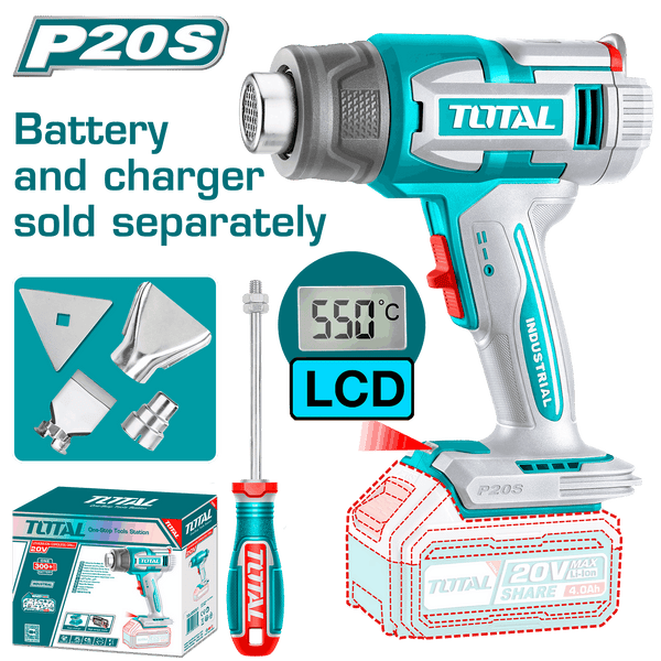 Total Tools 20V Cordless Digital Heat Gun 5.0Ah 30–550°C – without Battery and Charger – TBLI2003