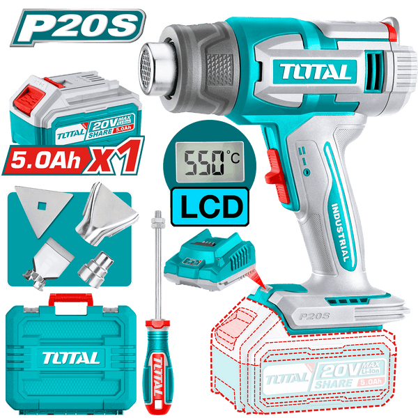 Total Tools 20V Cordless Digital Heat Gun 5.0Ah 30–550°C + Battery and Charger – TBLI20035