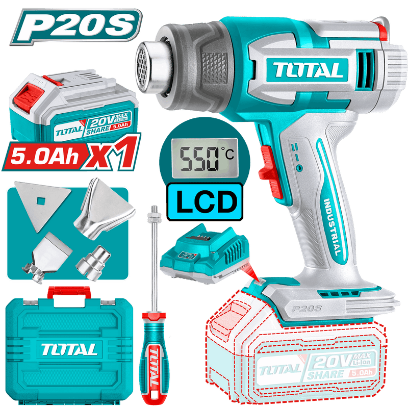 Total Tools 20V Cordless Digital Heat Gun 5.0Ah 30–550°C + Battery and Charger – TBLI20035