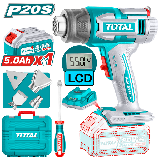 Total Tools 20V Cordless Digital Heat Gun 5.0Ah 30–550°C + Battery and Charger – TBLI20035