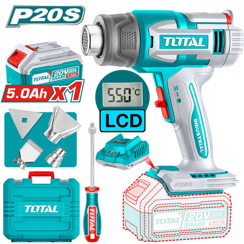 Total Tools 20V Cordless Digital Heat Gun 5.0Ah 30–550°C + Battery and Charger – TBLI20035