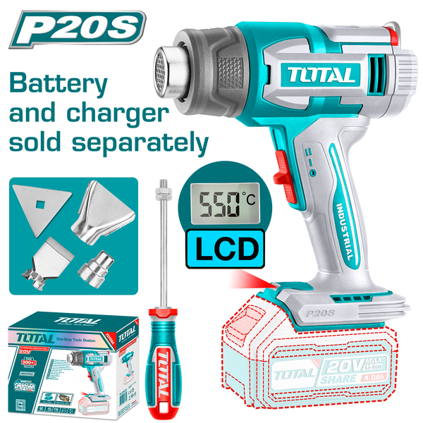 Total Tools 20V Cordless Digital Heat Gun 5.0Ah 30–550°C – without Battery and Charger – TBLI2003
