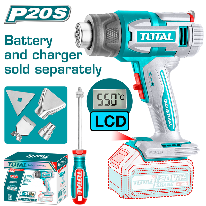 Total Tools 20V Cordless Digital Heat Gun 5.0Ah 30–550°C – without Battery and Charger – TBLI2003