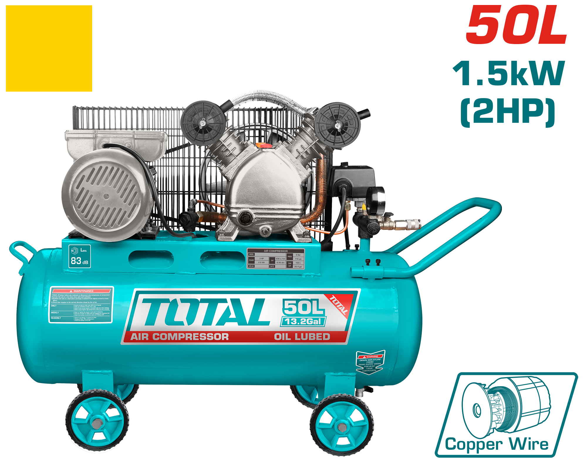 Total Tools Compressor Total Tools 50L Air Compressor with Copper Wire Motor 2HP 8 Bar – TC22