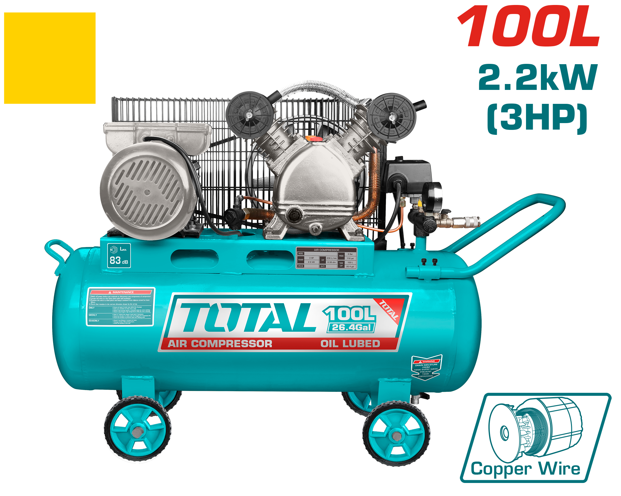 Total Tools 100L Air Compressor with Copper Wire Motor 3HP 8 Bar – TC2