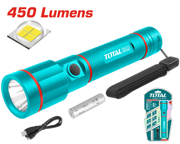 Total tools Rechargeable LED Flashlight 450  lumens  - TCFL1865051