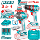 توتال تولز طقم ( شنيور + دريل )بطاريه 20 فولت 2 امبير+ 2 بطاريه و  شاحن + طقم  47 قطعة - TCKLI20275