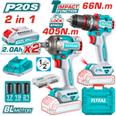 Total Tools 20V 2Ah Cordless Combo Kit (66Nm Impact Drill + 1/2" 405Nm Impact Wrench) with 2 Batteries and Charger –  TCKLI20286