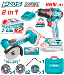 Total Tools Cordless Combo kit ( Brushless Drill 66Nm & 3" Cordless Angle Grinder 20V ) with 2 Batteries and Charger – TCKLI20766