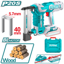 TCSNLI6005 - توتال تولز دباسة بطاريه براشليس سعة  100 دبوس 20 فولت + 400 دبوس بدون بطارية و شاحن