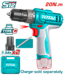 TDLI12206 - توتال تولز شنيور بطارية  20 نيوتن ظرف بلاستيك 10 مم 12 فولت + 2 بطاريه