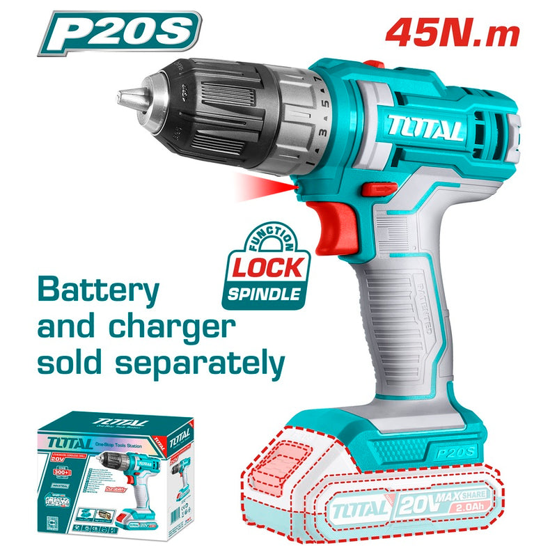 Total Tools Lithium-Ion cordless drill 20V Without Battery and charger -TDLI200515