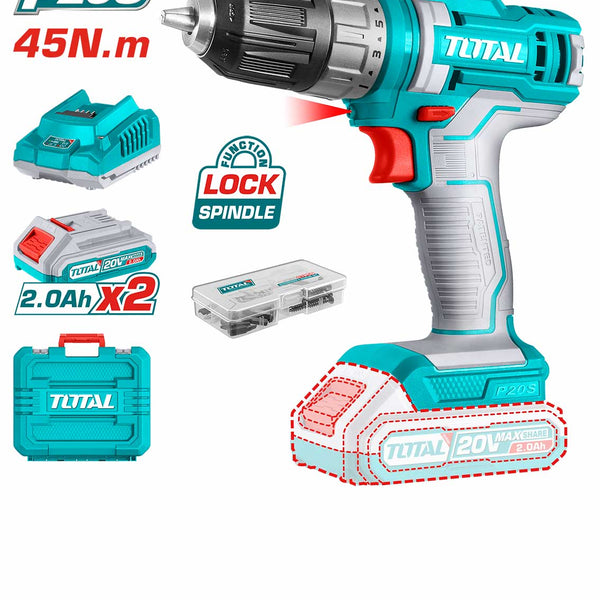 Total Tools Lithium-Ion cordless drill 20V- With 2 Pcs 2.0Ah battery A