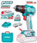 Total tools Compact brushless cordless drill 20 V , 50 Nm +2  batteries and charger - TDLI205062