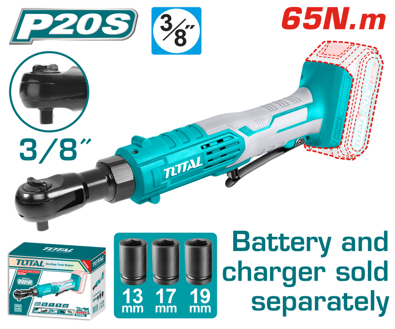 Total tools 20V Cordless Driver Ratchet 3/8"  - 65 N.m Without Battery And Charger-TDRLI2060151