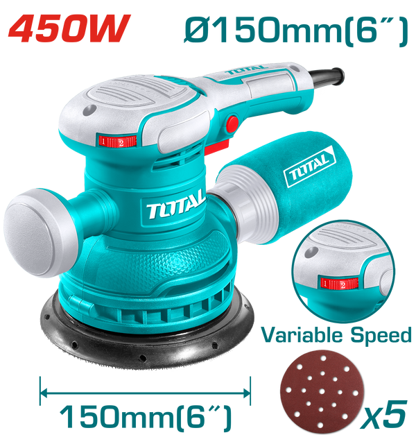 Total Tools 450W Random Orbital Sander 6" Variable Speed – TF2061506