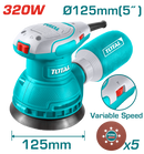 Total tools Rotary sander 5 inch 320 W + 5 pcs sand papers - TF2131256
