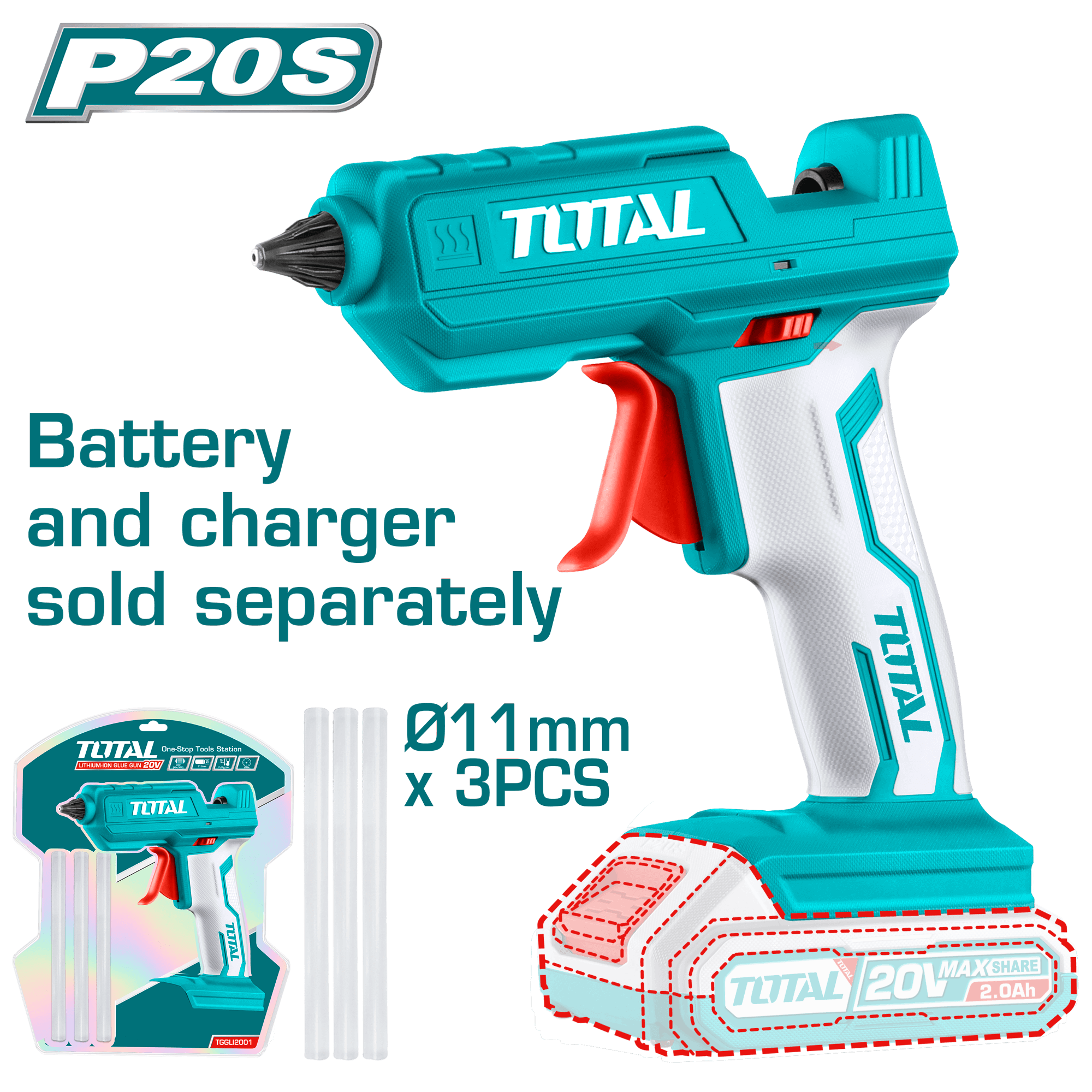 Total tools Lithiumion glue gun 20 V without Battery and charger TG