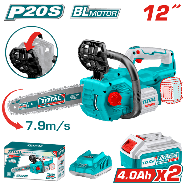 Total Tools 20V Brushless Cordless Chainsaw 12" 4.0Ah + 2 Batteries and Charger – TGSLI201286
