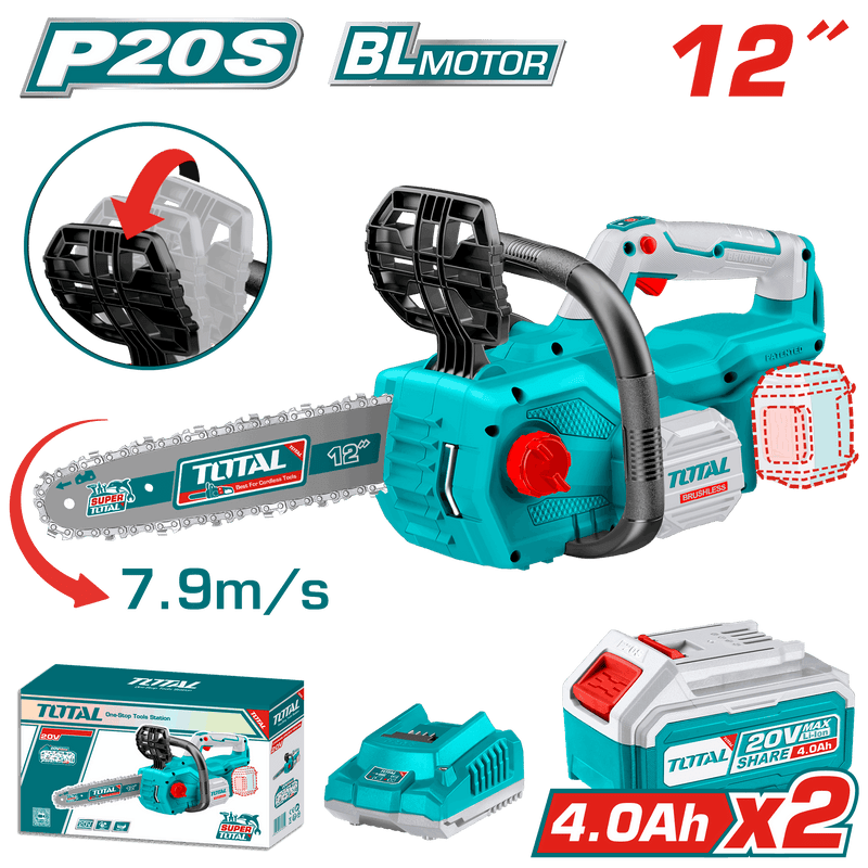 Total Tools 20V Brushless Cordless Chainsaw 12" 4.0Ah + 2 Batteries and Charger – TGSLI201286