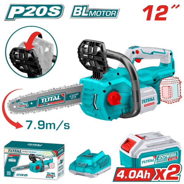 Total Tools 20V Brushless Cordless Chainsaw 12" 4.0Ah + 2 Batteries and Charger – TGSLI201286