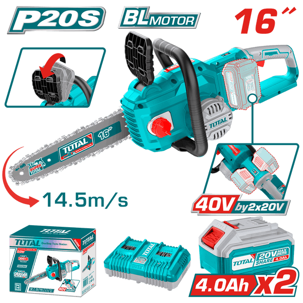 Total Tools 20V Brushless Cordless Chainsaw 16" 4.0Ah + 2 Batteries and Charger – TGSLI401682