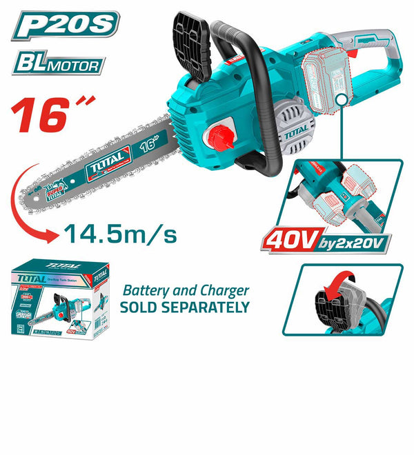 Total tools  Li-ion Brushless Chain Saw 20V 16" without battery and charger -TGSLI40168