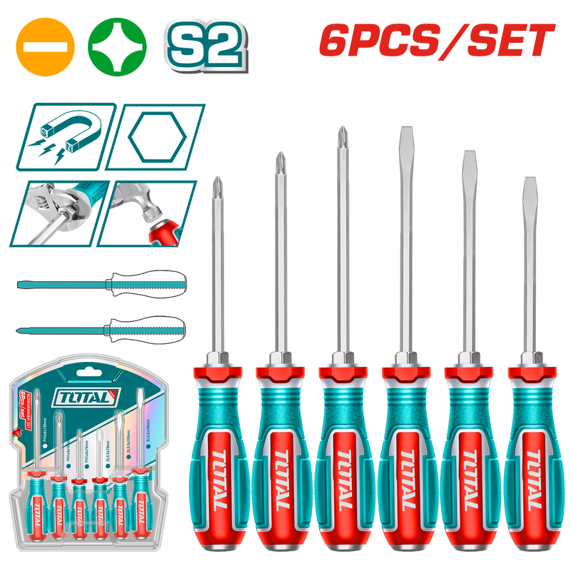 Total Tools go-through screwdriver set 6 Pcs (Slotted & Phillips) – TG