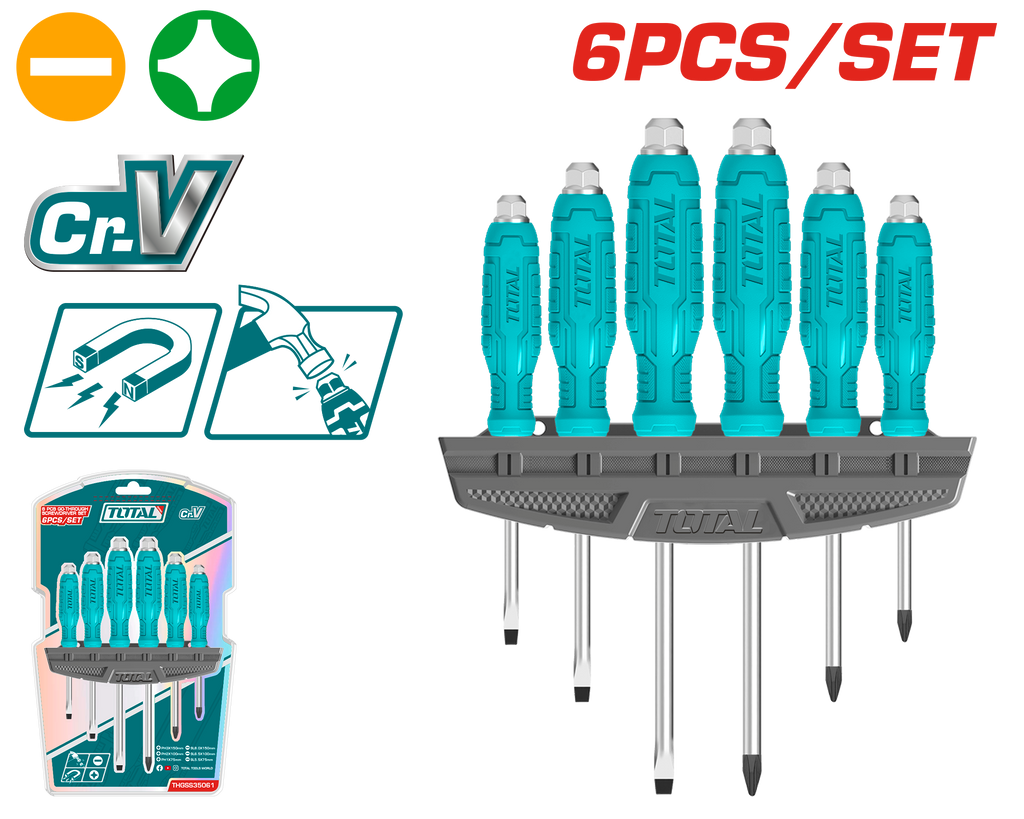 توتال تولز طقم مفكات عاده و صليبه دقاق 6 قطع - THGSS35061