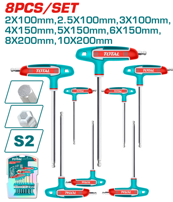 Total tools 8 Pcs T-handle ball point hex wrench set  2 : 10 MM - THHW80826