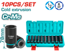 توتال تولز طقم  لقم تصادمية طويلة 1/2 بوصة  10 قطع 10 : 24  مم  THKISD12102L  
