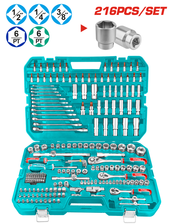 Total tools 216 Pcs combination tools set (1/4" - 3/8" - 1/2 " ) - THKTHP22166