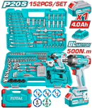 توتال تولز شنطة عده + دريل لقم بطاريه 1/2 بوصة 500 نيوتن + بطاريه و شاحن  152 قطعة  - THKTHP31522 