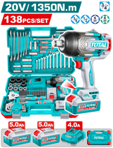 توتال تولز شنطة عده و دريل فك و ربط لقم 3/4 "  بطارية 20 فولت 1350 نيوتن  138 قطعة - THKTHP41383 