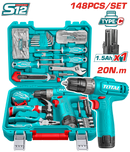 توتال تولز  شنطة عده و شنيور بطارية 12 فولت 20 نيوتن ,  148 قطعة  - THKTHP41487 