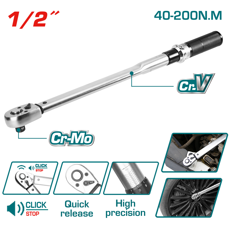 TOTAL TOOLS Torque wrench 1/2" / Torque Range: 40-200N.m - THPTW200N2