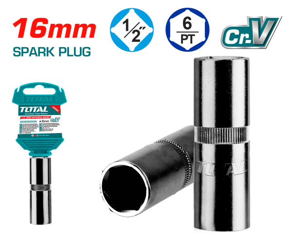 Total tools Industrial 1/2" Spark plug socket 16 mm - THSPS12166