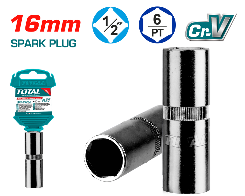 Total tools Industrial 1/2" Spark plug socket 16 mm - THSPS12166