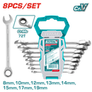 توتال تولز
طقم مفاتيح ربط سيستيم 8 قطع مقاس من 8 : 19 ملى - THT102RK086