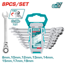 توتال تولز طقم مفتاح بلدى مشرشر سيستيم مفصلى من  8 : 19 مم  8 قطع  - THT102RK586
