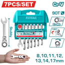 Total tools 7 Pcs Short flexible ratchet spanner set , 8 : 17 mm - THT103RK676