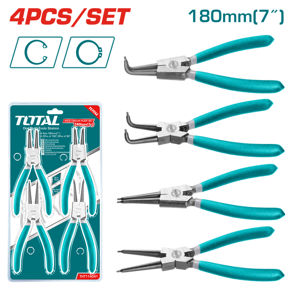 TOTAL TOOLS 4Pcs circlip pliers set 180mm(7") inch-THT114041