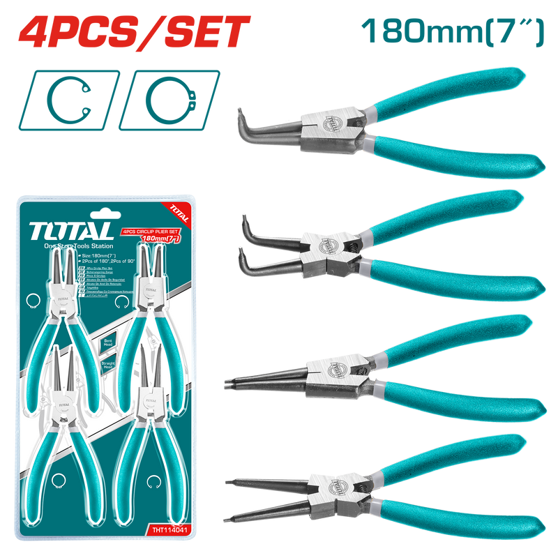 TOTAL TOOLS 4Pcs circlip pliers set 180mm(7") inch-THT114041
