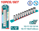 توتال تولز طقم لقم  1/2 بوصة 10 قطع  من  10 : 24 مم - THT121101
